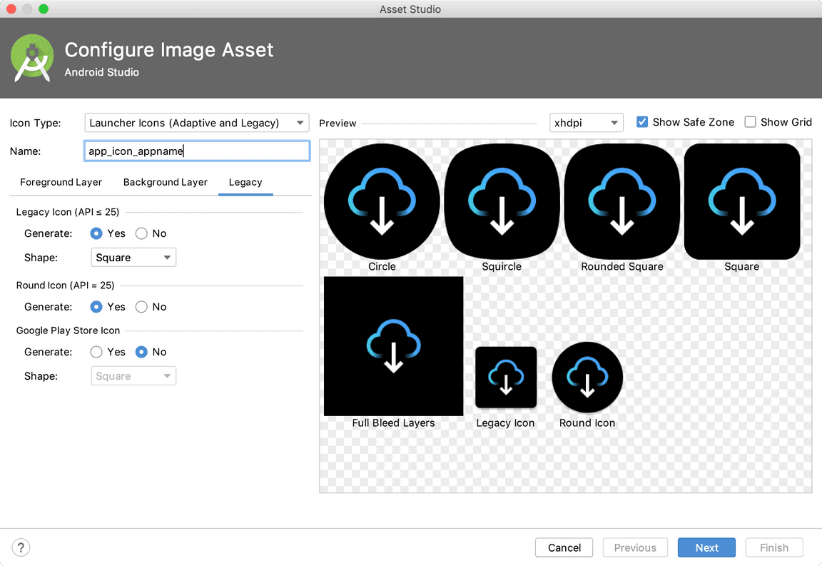 Image Asset Studio settings for Laucher icons Image Asset Studio settings for Laucher icons