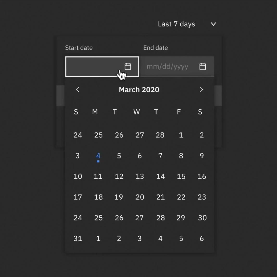 animation of Carbon calendar component animation of Carbon calendar component