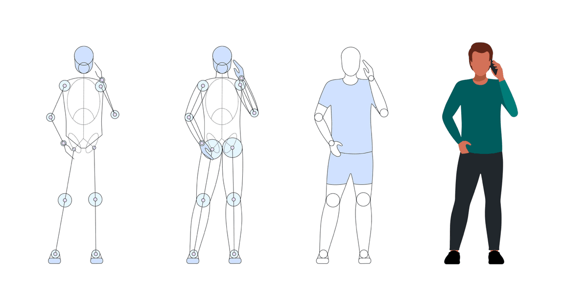 Flat people skeleton progression example Flat people skeleton progression example