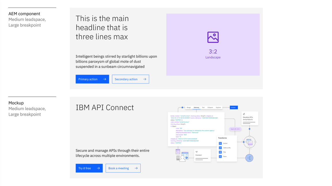 image comparing AEM component versus mockup using hybrid UI illustration image comparing AEM component versus mockup using hybrid UI illustration