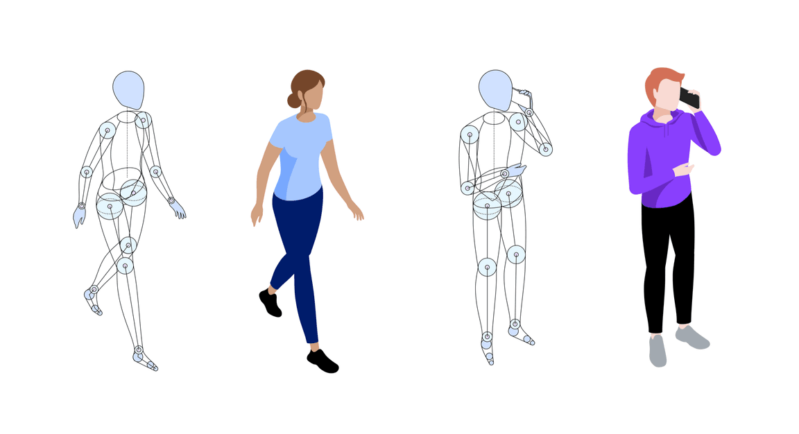 Isometric people skeleton example Isometric people skeleton example