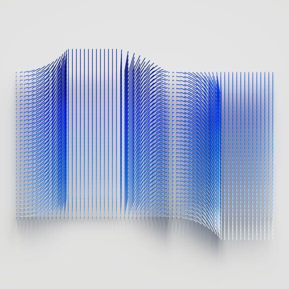 digital rendering of moving fibers in blues digital rendering of moving fibers in blues