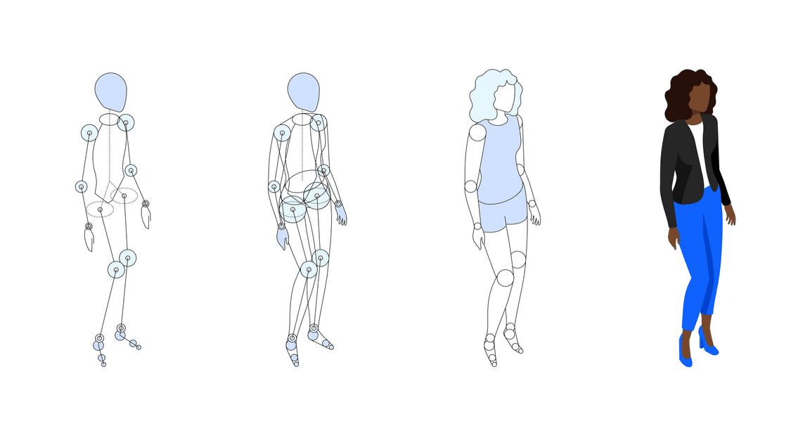 Isometric people skeleton progression example Isometric people skeleton progression example