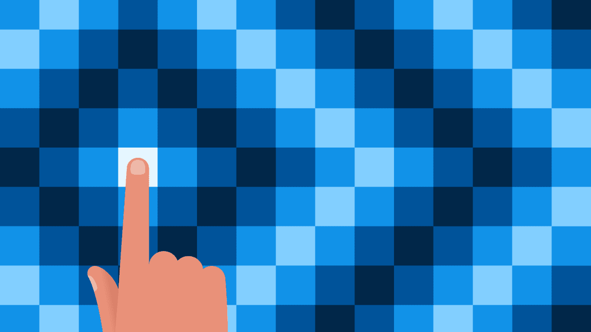 flat-style illustration of hand on grid of blues flat-style illustration of hand on grid of blues