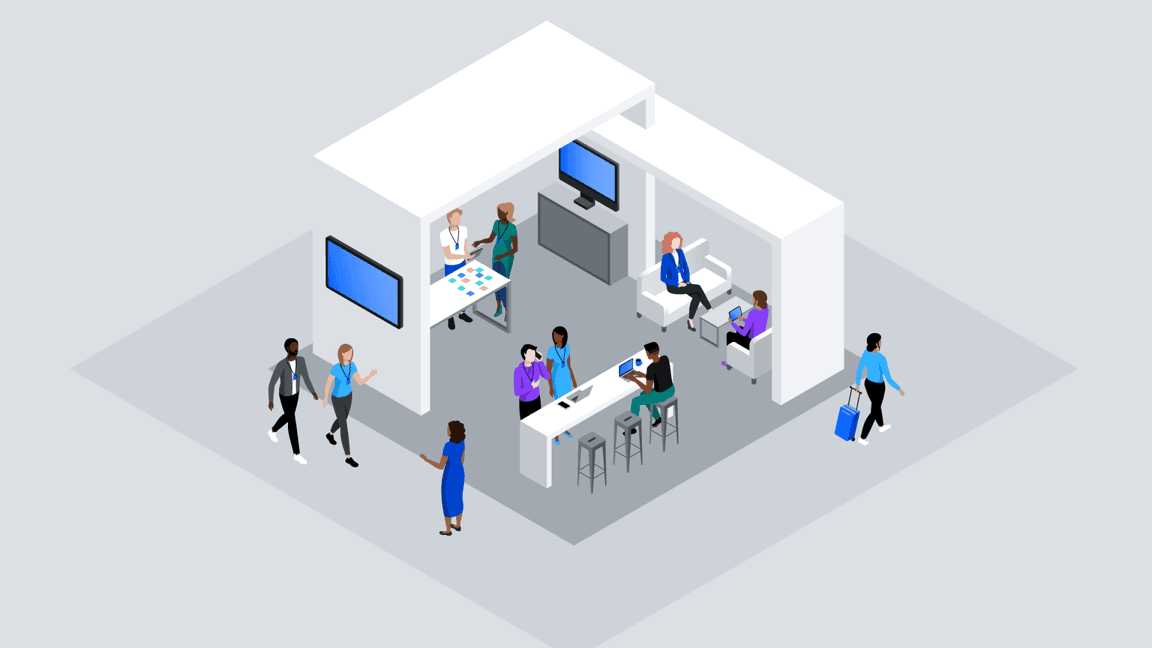isometric-style illustration of booth layout for event isometric-style illustration of booth layout for event