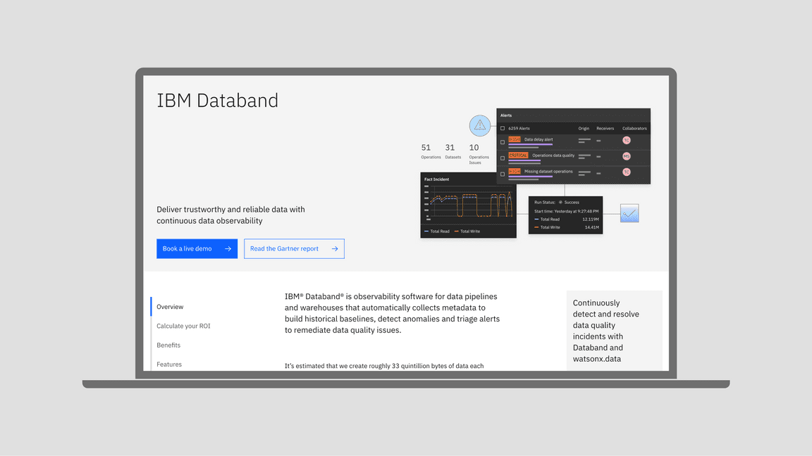 IBM Databand observability software for data pipelines and warehouses hero image on laptop computer IBM Databand observability software for data pipelines and warehouses hero image on laptop computer
