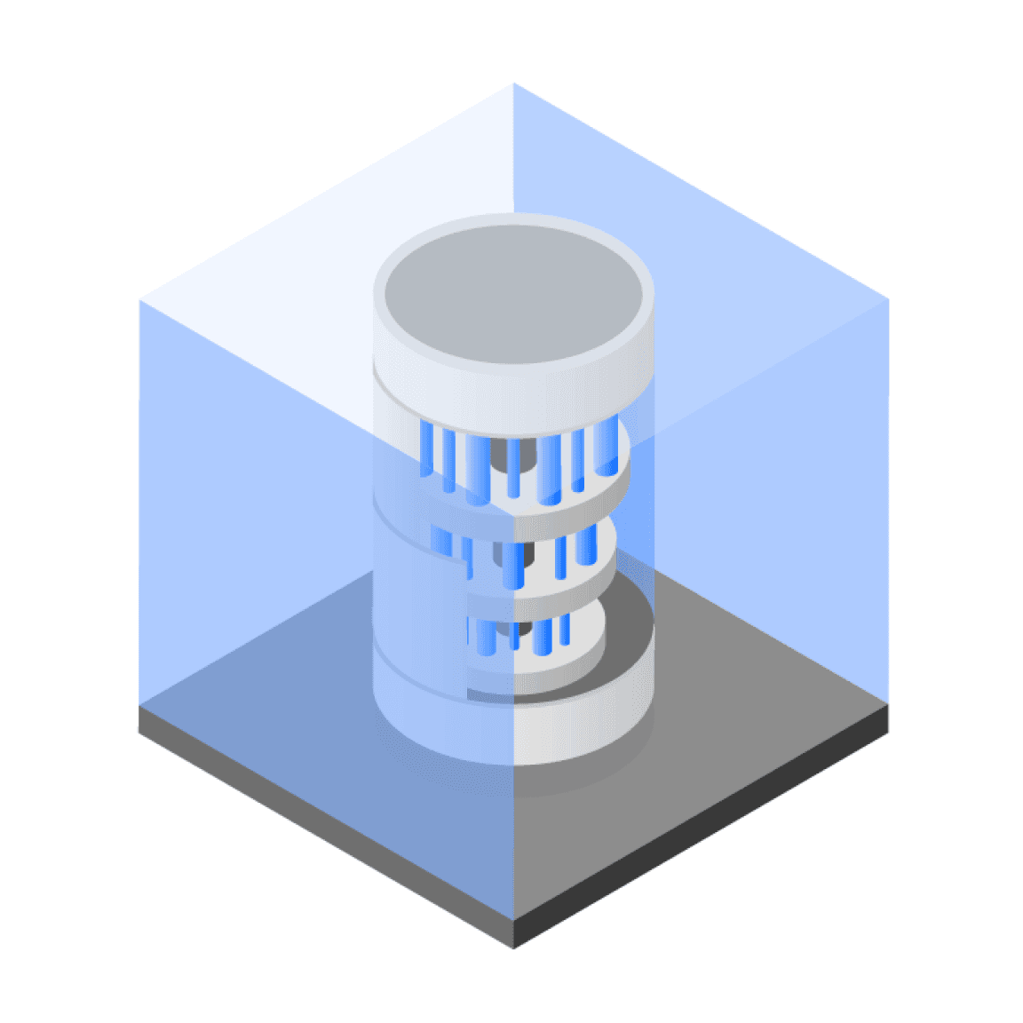 isometric illustration of a quantum computer in blue and gray isometric illustration of a quantum computer in blue and gray