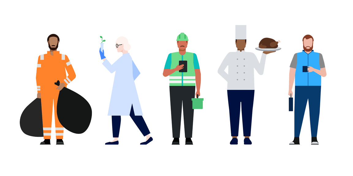 flat-style illustrations of people in clothing representing various industries flat-style illustrations of people in clothing representing various industries