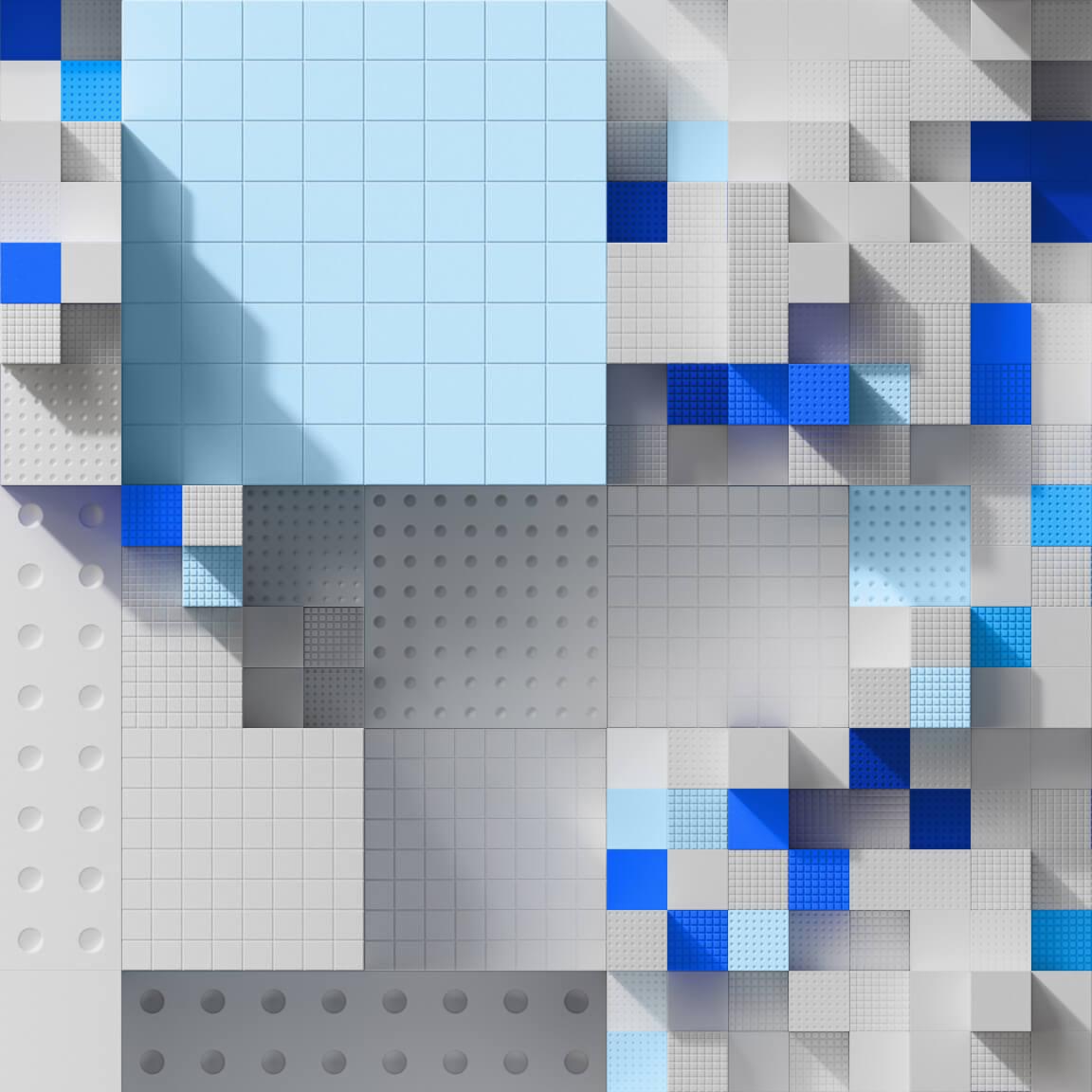 dimensional mosaic digital rendering in blue and gray squares and cubes with dots dimensional mosaic digital rendering in blue and gray squares and cubes with dots