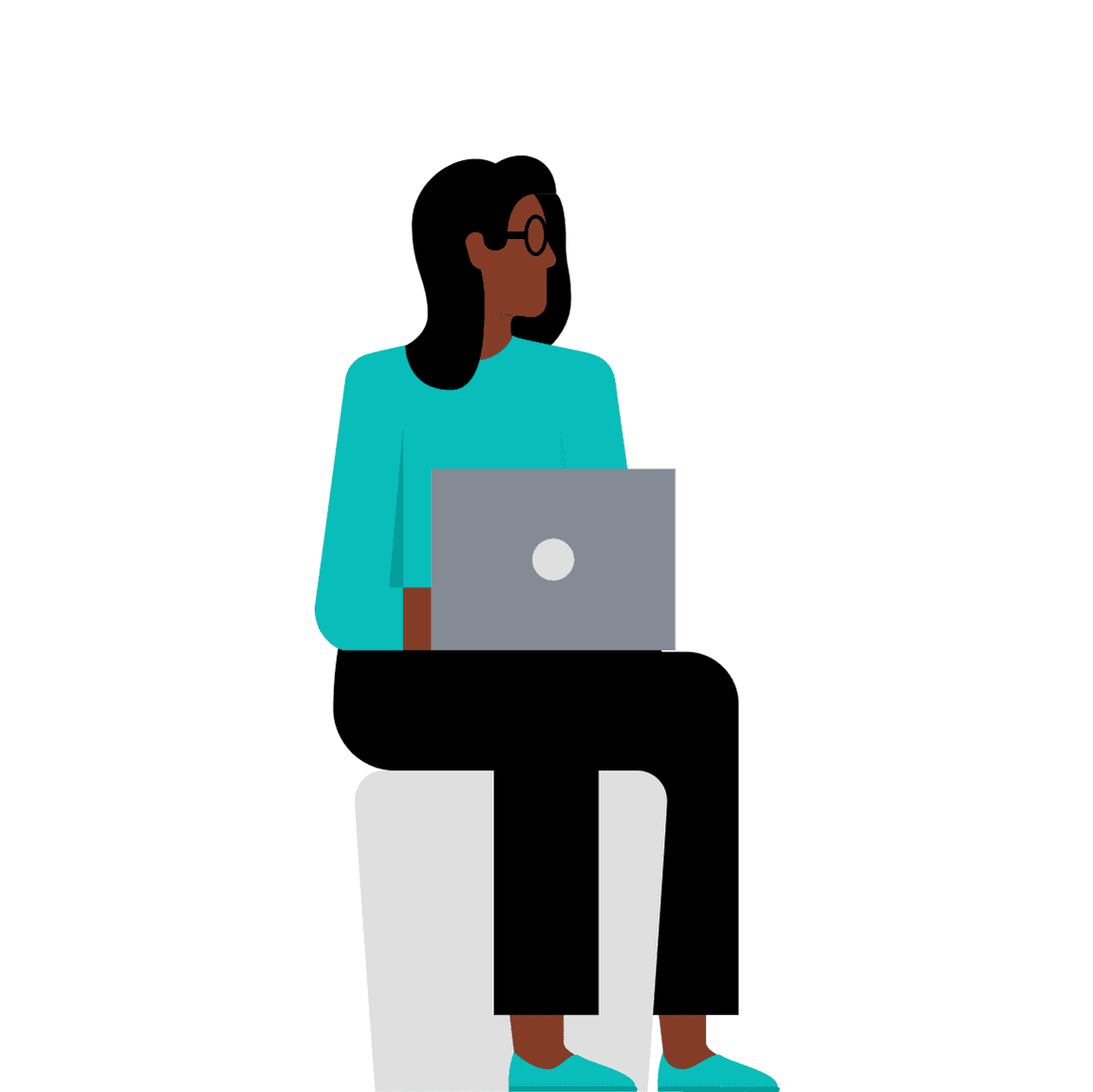 flat-style illustration of person seated with laptop flat-style illustration of person seated with laptop
